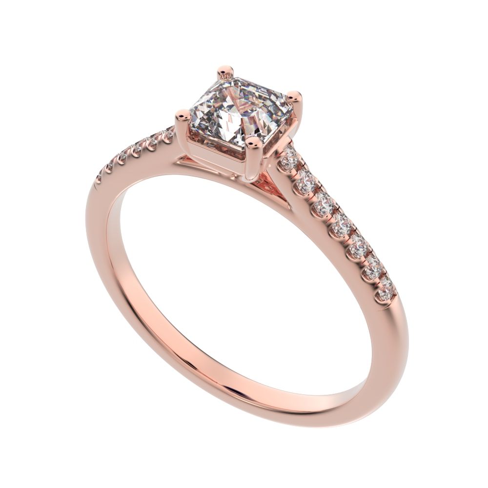 0.64 ct Cushion Cut Moissanite anniversary European vintage classic solitaire with accents square 14K / 18K Solid Rose Gold engagement ring