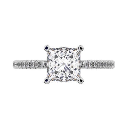 1.29 ct Princess Cut Simulated Clear Diamond anniversary European solitaire with accents square 14K / 18K Solid White Gold engagement ring