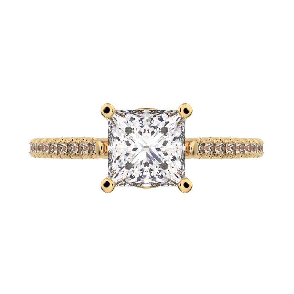 1.29 ct Princess Cut Moissanite anniversary European classic solitaire with accents square 14K / 18K Solid Yellow Gold engagement ring