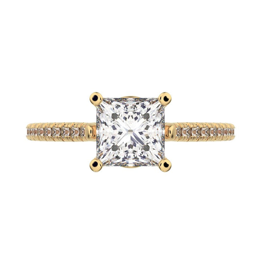 1.29 ct Princess Cut Moissanite anniversary European classic solitaire with accents square 14K / 18K Solid Yellow Gold engagement ring