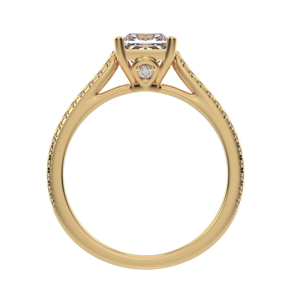 1.29 ct Princess Cut Moissanite anniversary European classic solitaire with accents square 14K / 18K Solid Yellow Gold engagement ring