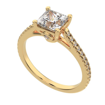 1.29 ct Princess Cut Moissanite anniversary European classic solitaire with accents square 14K / 18K Solid Yellow Gold engagement ring