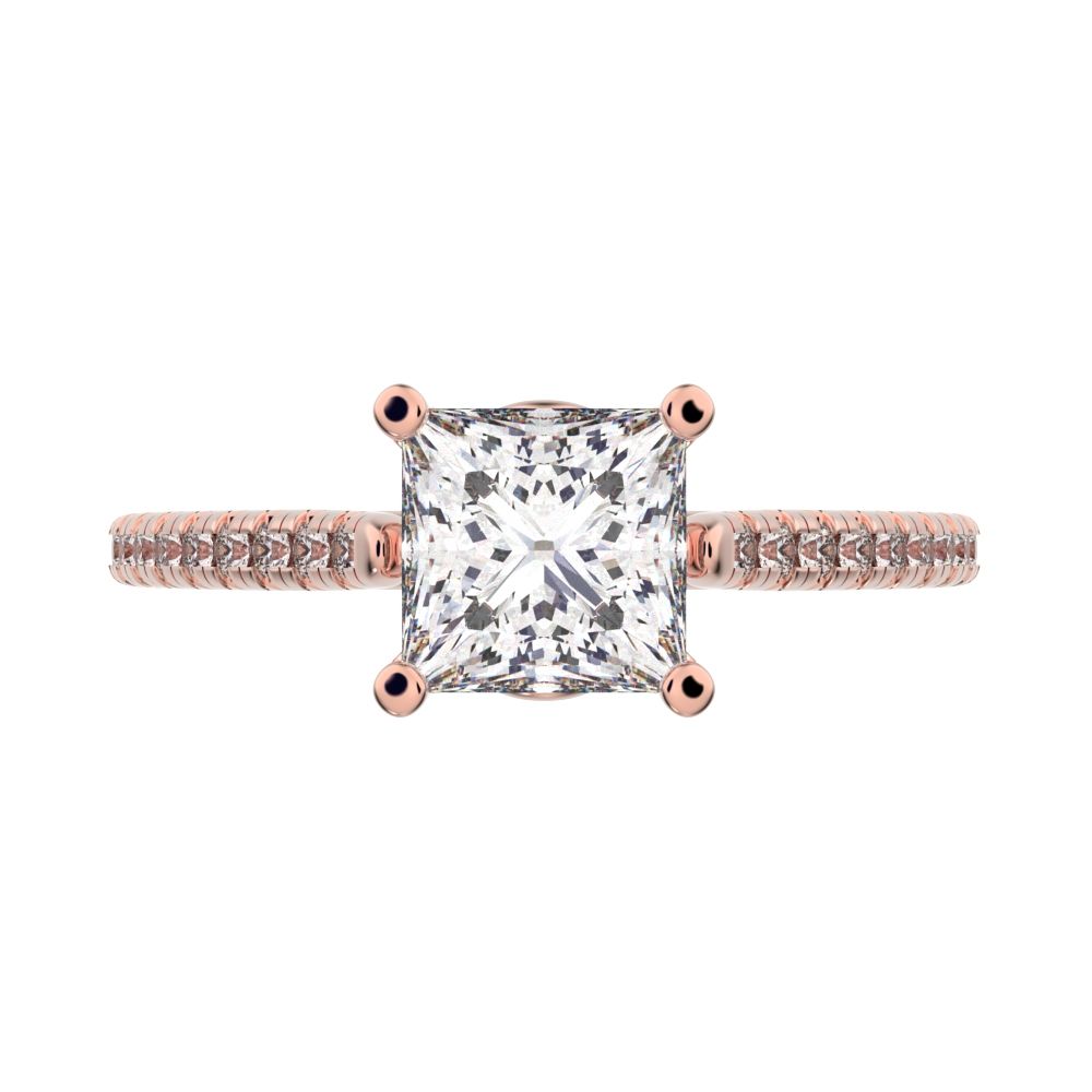 1.29 ct Princess Cut Moissanite anniversary European classic solitaire with accents square 14K / 18K Solid Rose Gold engagement ring