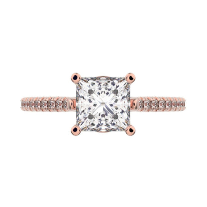 1.29 ct Princess Cut Moissanite anniversary European classic solitaire with accents square 14K / 18K Solid Rose Gold engagement ring