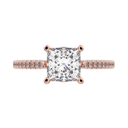 1.29 ct Princess Cut Moissanite anniversary European classic solitaire with accents square 14K / 18K Solid Rose Gold engagement ring