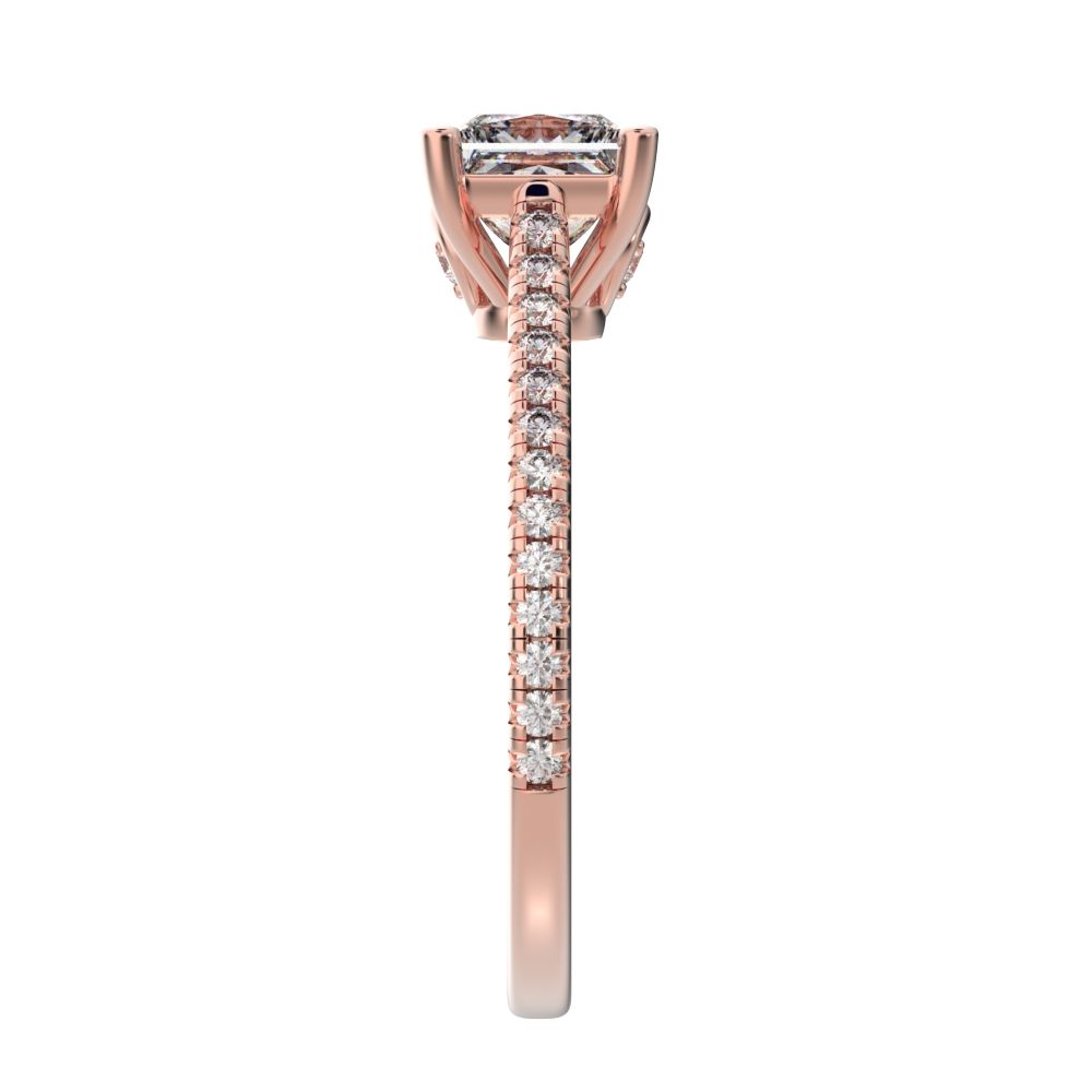 1.29 ct Princess Cut Moissanite anniversary European classic solitaire with accents square 14K / 18K Solid Rose Gold engagement ring