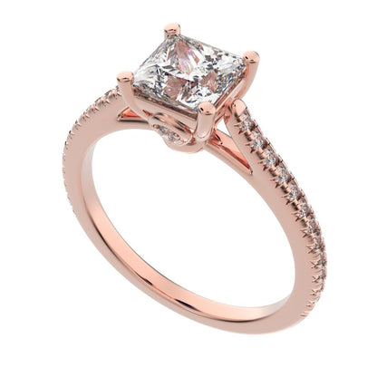1.29 ct Princess Cut Moissanite anniversary European classic solitaire with accents square 14K / 18K Solid Rose Gold engagement ring