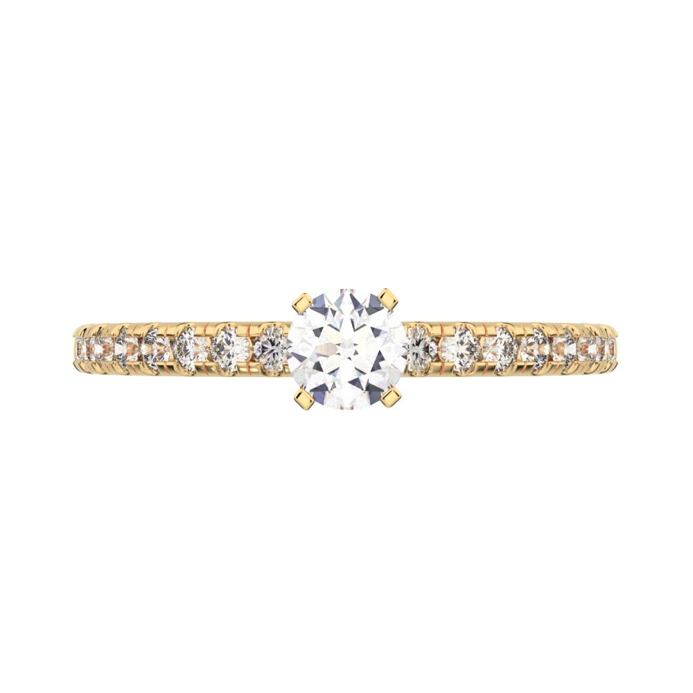 0.48 ct Round Cut Moissanite anniversary European vintage classic solitaire with accents light 14K / 18K Solid Yellow Gold engagement ring
