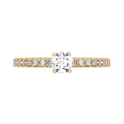0.48 ct Round Cut Moissanite anniversary European vintage classic solitaire with accents light 14K / 18K Solid Yellow Gold engagement ring
