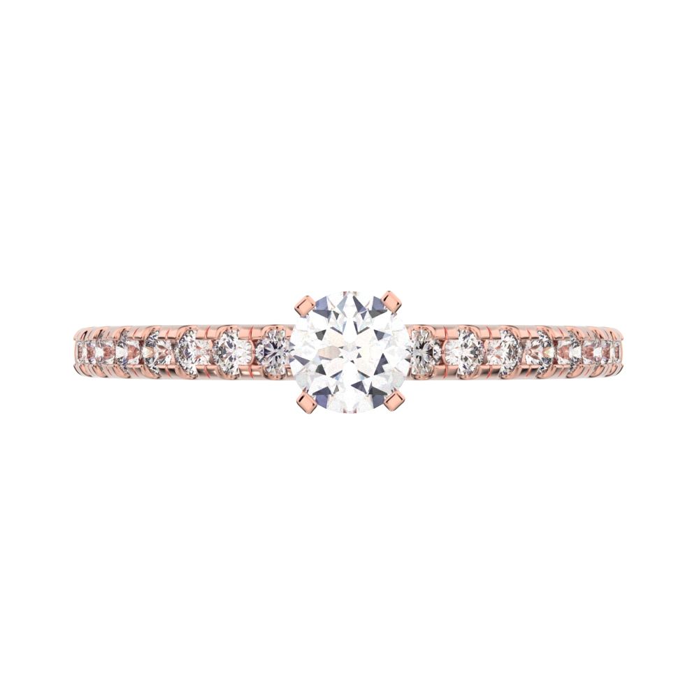 0.48 ct Round Cut Moissanite anniversary European vintage classic solitaire with accents light 14K / 18K Solid Rose Gold engagement ring
