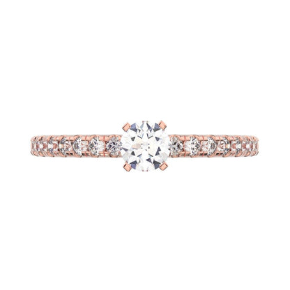 0.48 ct Round Cut Moissanite anniversary European vintage classic solitaire with accents light 14K / 18K Solid Rose Gold engagement ring