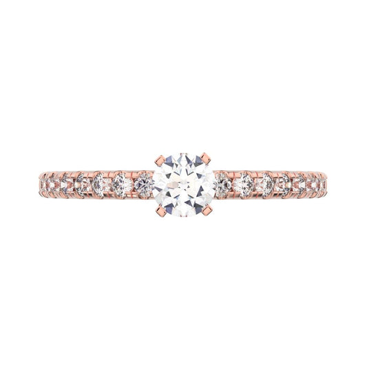 0.48 ct Round Cut Moissanite anniversary European vintage classic solitaire with accents light 14K / 18K Solid Rose Gold engagement ring