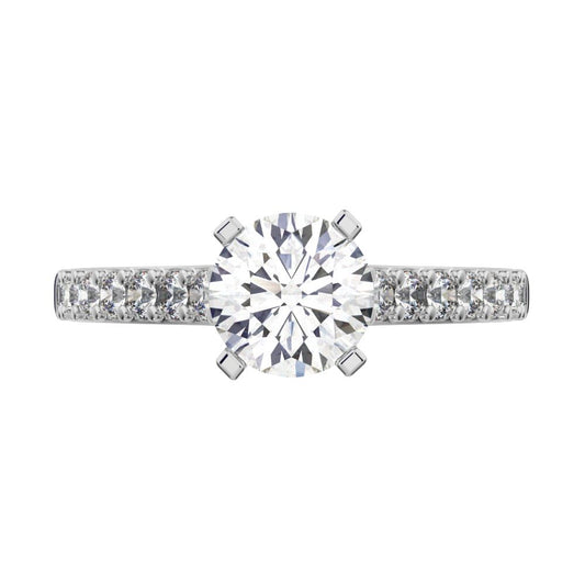 1.26 ct Round Cut Simulated Clear Diamond anniversary European solitaire with accents simple 14K / 18K Solid White Gold engagement ring