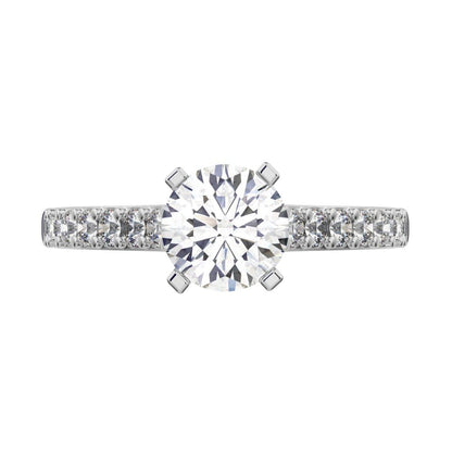 1.26 ct Round Cut Moissanite anniversary European vintage classic solitaire with accents simple 14K / 18K Solid White Gold engagement ring