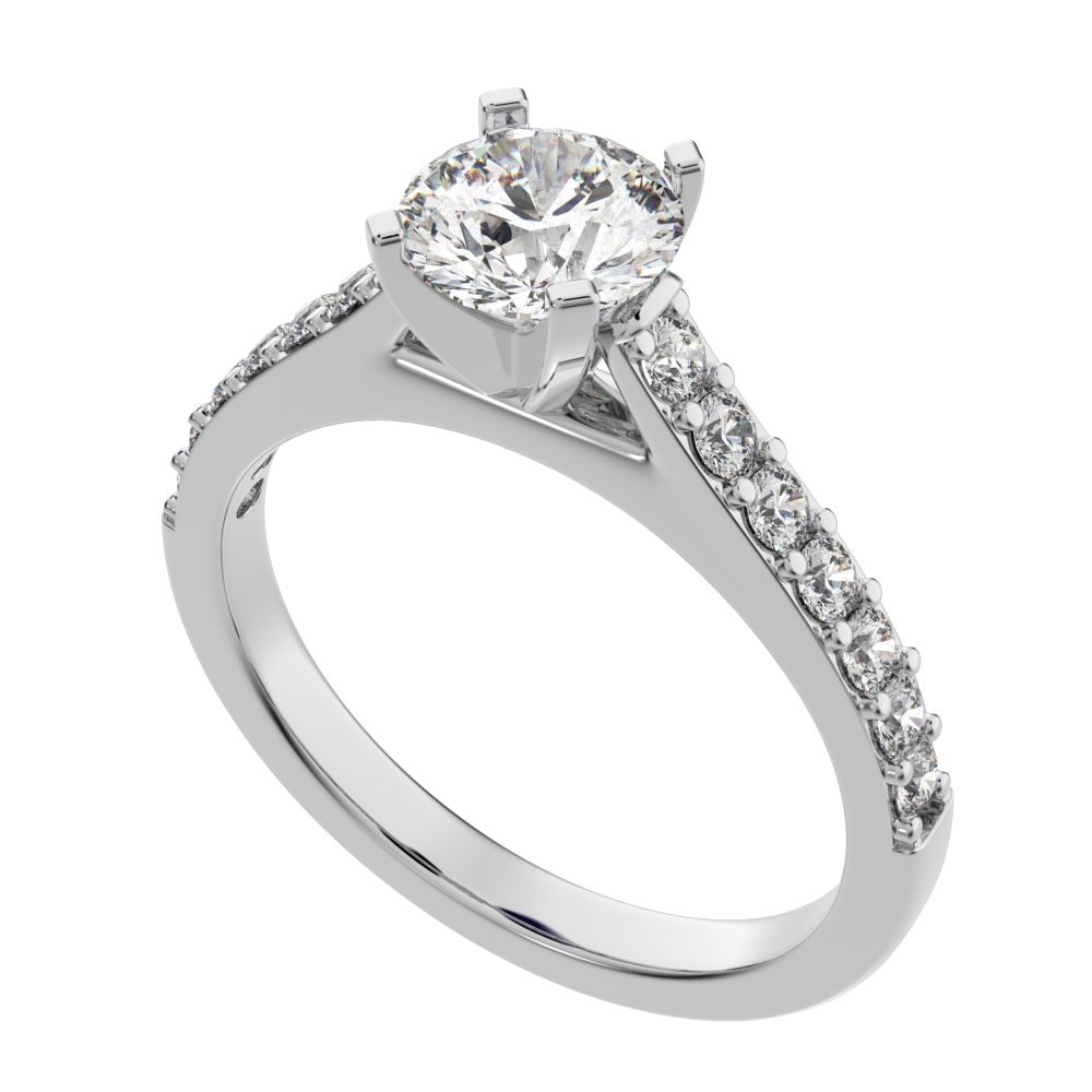 1.26 ct Round Cut Moissanite anniversary European vintage classic solitaire with accents simple 14K / 18K Solid White Gold engagement ring
