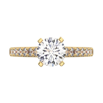 1.26 ct Round Cut Moissanite anniversary European vintage classic solitaire with accents simple 14K / 18K Solid Yellow Gold engagement ring