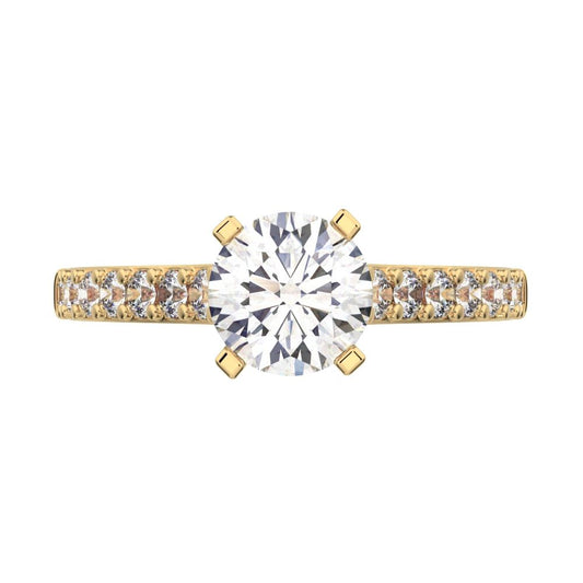 1.26 ct Round Cut Moissanite anniversary European vintage classic solitaire with accents simple 14K / 18K Solid Yellow Gold engagement ring