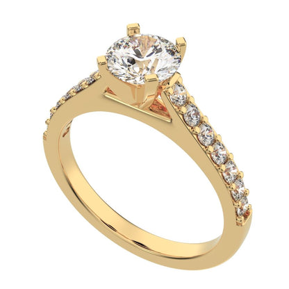 1.26 ct Round Cut Moissanite anniversary European vintage classic solitaire with accents simple 14K / 18K Solid Yellow Gold engagement ring