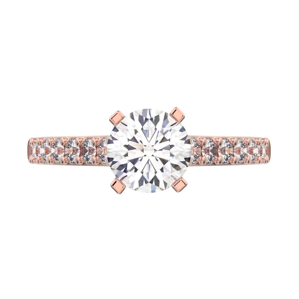 1.26 ct Round Cut Moissanite anniversary European vintage classic solitaire with accents simple 14K / 18K Solid Rose Gold engagement ring
