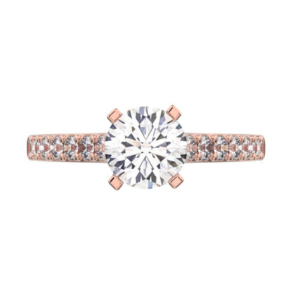 1.26 ct Round Cut Moissanite anniversary European vintage classic solitaire with accents simple 14K / 18K Solid Rose Gold engagement ring