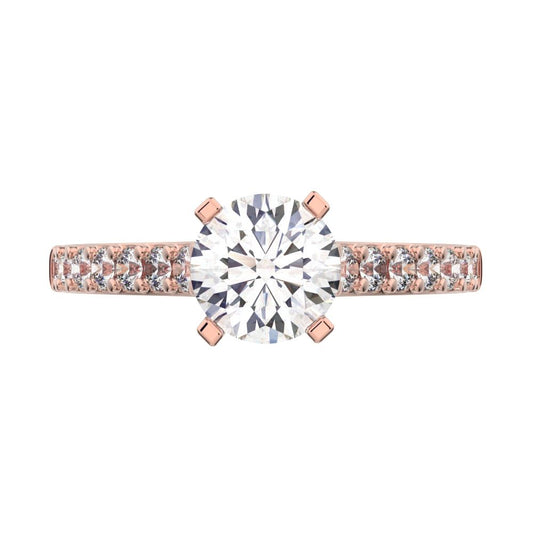 1.26 ct Round Cut Moissanite anniversary European vintage classic solitaire with accents simple 14K / 18K Solid Rose Gold engagement ring