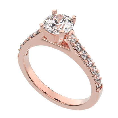 1.26 ct Round Cut Moissanite anniversary European vintage classic solitaire with accents simple 14K / 18K Solid Rose Gold engagement ring