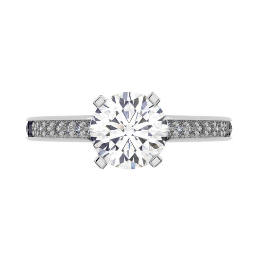 1.27 ct Round Cut Moissanite anniversary European vintage classic solitaire with accents simple 14K / 18K Solid White Gold engagement ring