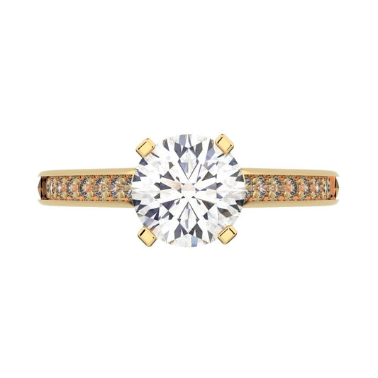 1.27 ct Round Cut Simulated Clear Diamond anniversary European solitaire with accents simple 14K / 18K Solid Yellow Gold engagement ring