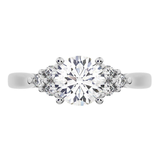0.81 ct Round Cut Moissanite anniversary European classic solitaire with accents simple cluster 14K / 18K Solid White Gold engagement ring