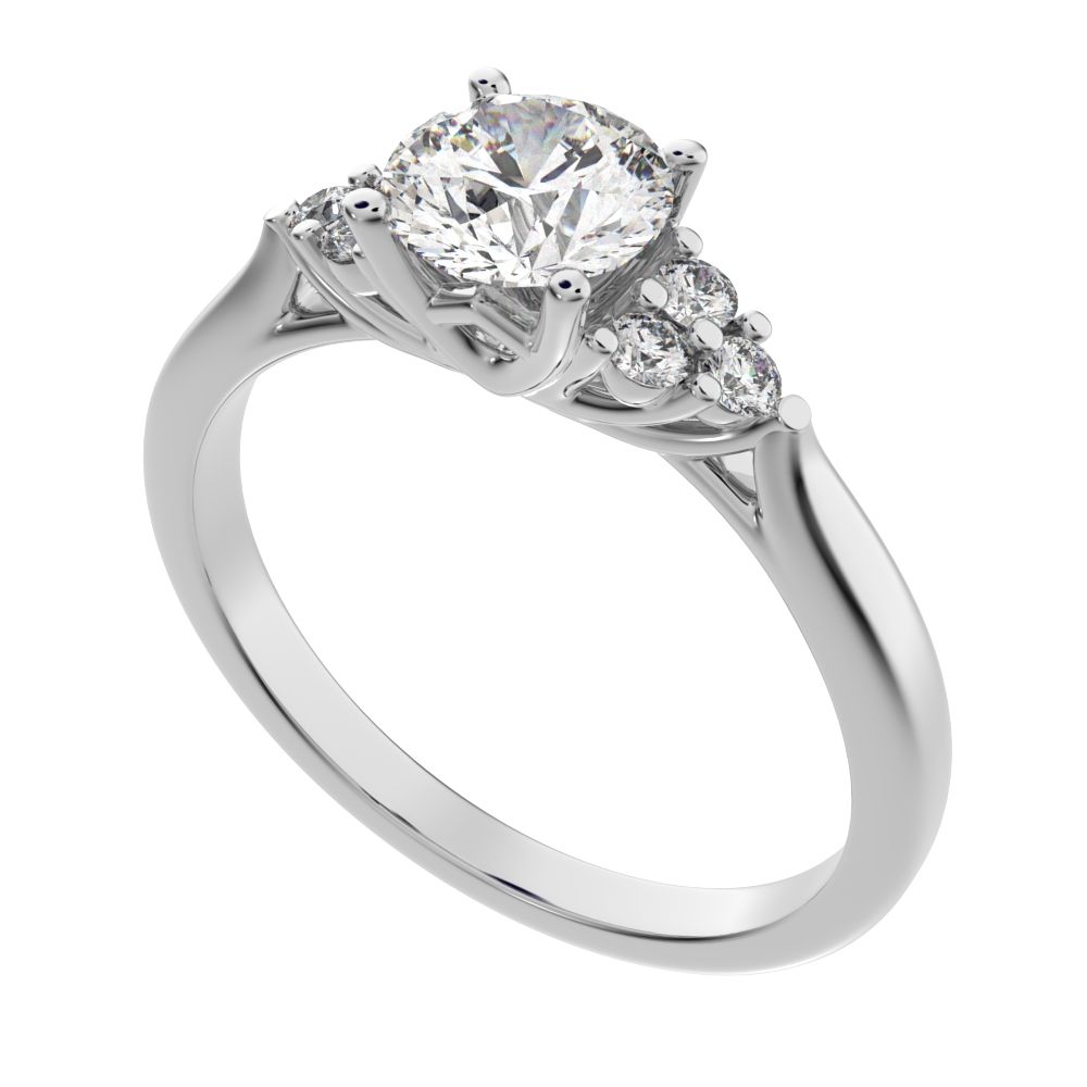 0.81 ct Round Cut Moissanite anniversary European classic solitaire with accents simple cluster 14K / 18K Solid White Gold engagement ring