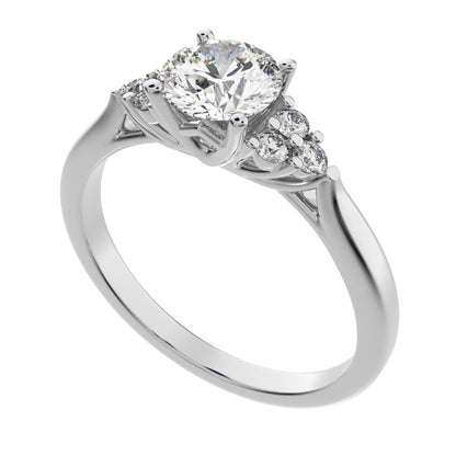 0.81 ct Round Cut Moissanite anniversary European classic solitaire with accents simple cluster 14K / 18K Solid White Gold engagement ring
