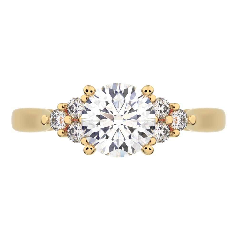 0.81 ct Round Cut Moissanite anniversary European classic solitaire with accents simple cluster 14K / 18K Solid Yellow Gold engagement ring