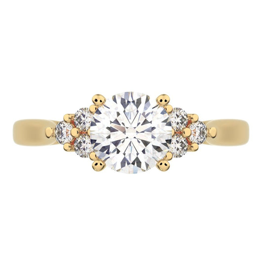 0.81 ct Round Cut Moissanite anniversary European classic solitaire with accents simple cluster 14K / 18K Solid Yellow Gold engagement ring