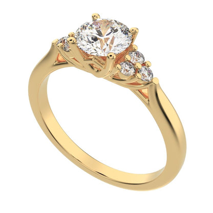 0.81 ct Round Cut Moissanite anniversary European classic solitaire with accents simple cluster 14K / 18K Solid Yellow Gold engagement ring