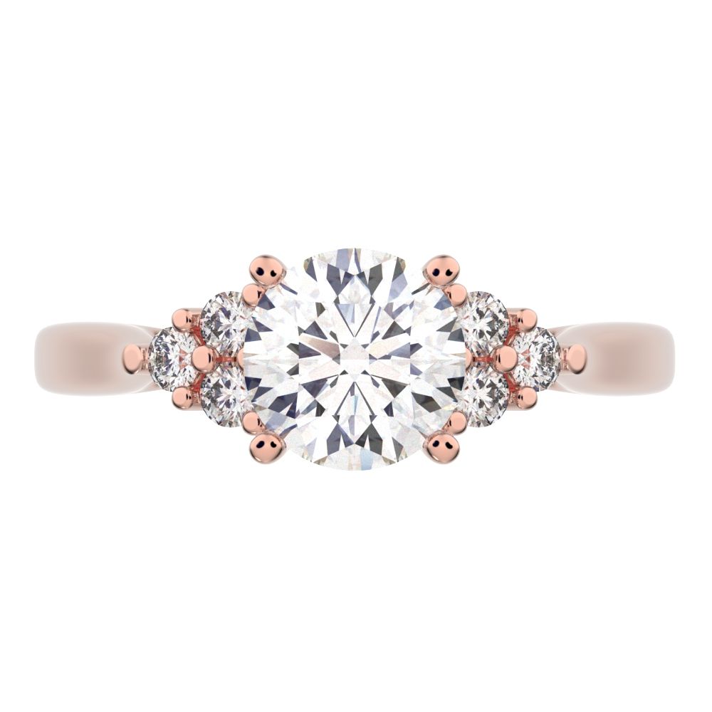 0.81 ct Round Cut Moissanite anniversary European classic solitaire with accents simple cluster 14K / 18K Solid Rose Gold engagement ring