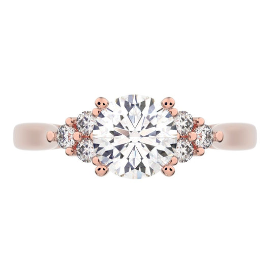 0.81 ct Round Cut Moissanite anniversary European classic solitaire with accents simple cluster 14K / 18K Solid Rose Gold engagement ring
