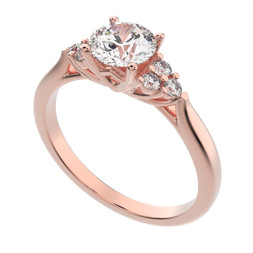 0.81 ct Round Cut Moissanite anniversary European classic solitaire with accents simple cluster 14K / 18K Solid Rose Gold engagement ring