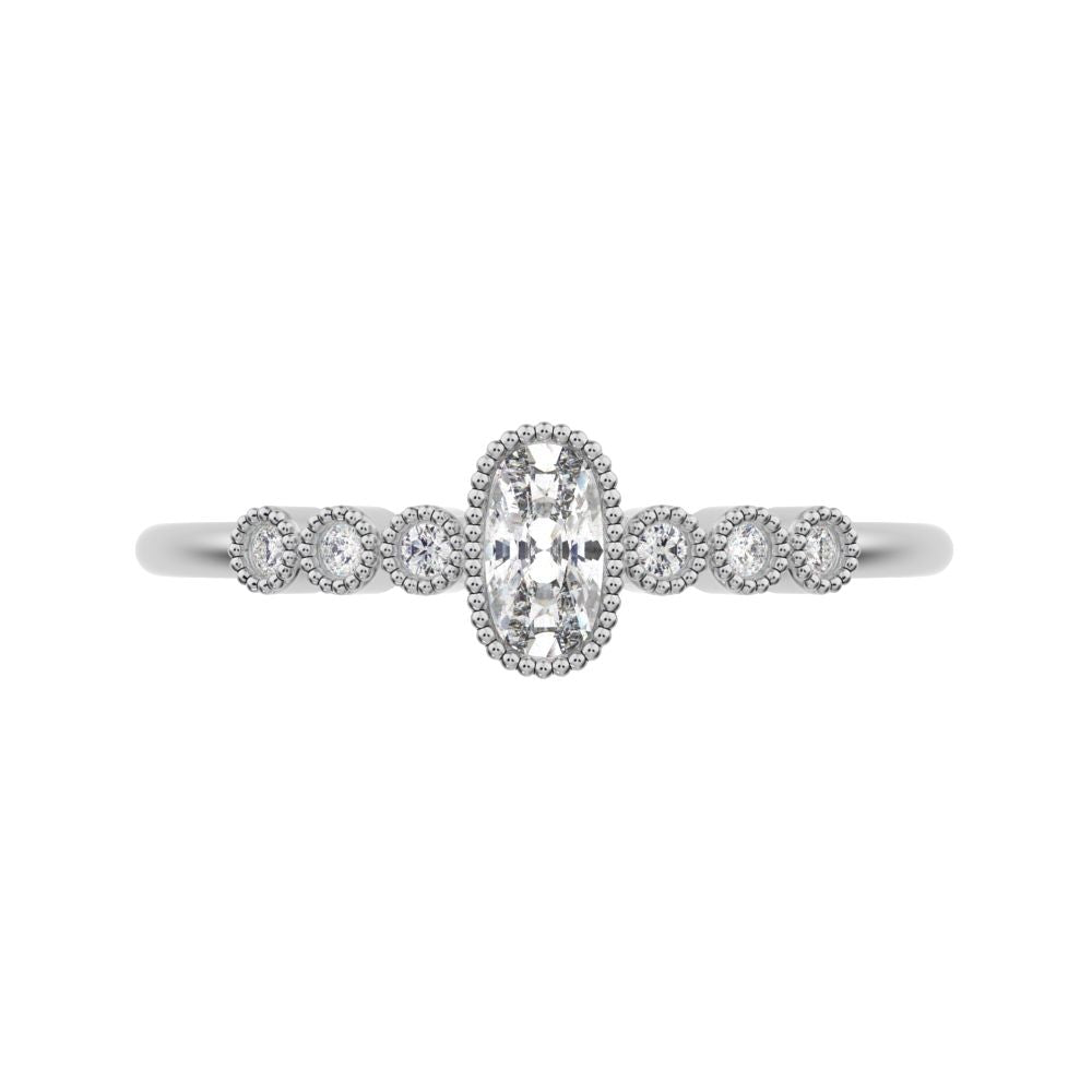 0.545 ct Cushion Cut Moissanite dainty halo Minimalist solitaire with accents bezel milgrain 14K / 18K Solid White Gold everyday ring