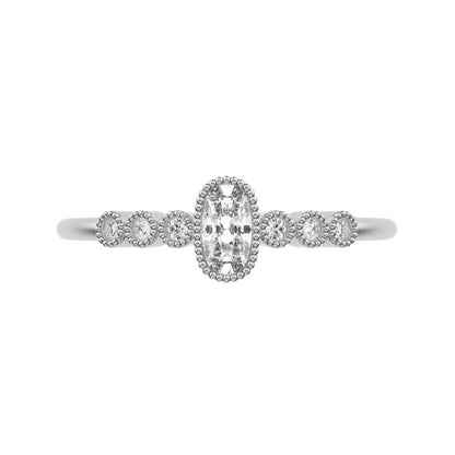 0.545 ct Cushion Cut Moissanite dainty halo Minimalist solitaire with accents bezel milgrain 14K / 18K Solid White Gold everyday ring