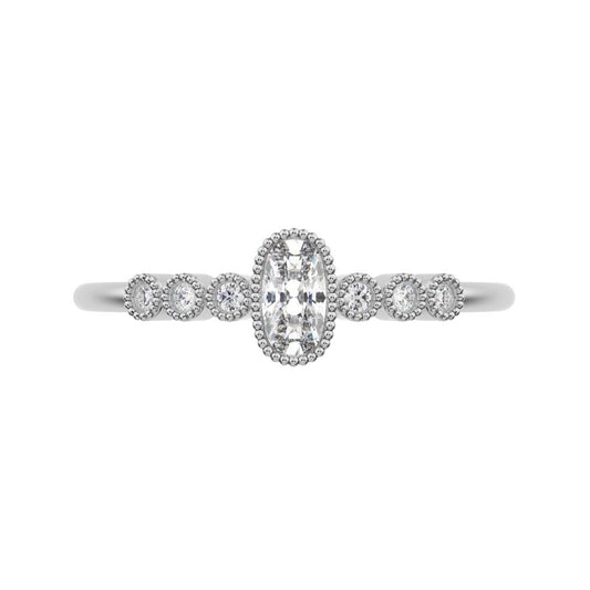 0.545 ct Cushion Cut Moissanite dainty halo Minimalist solitaire with accents bezel milgrain 14K / 18K Solid White Gold everyday ring