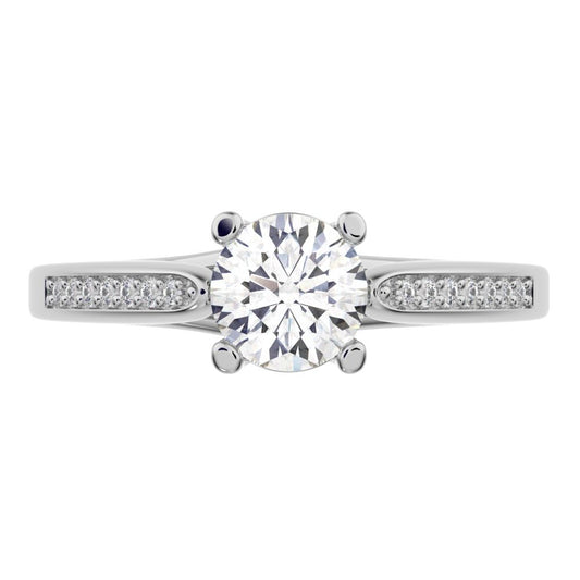 0.56Ct Round Cut Simulated Clear Diamond anniversary solitaire with accents simple channel 14K / 18K Solid White Gold engagement ring