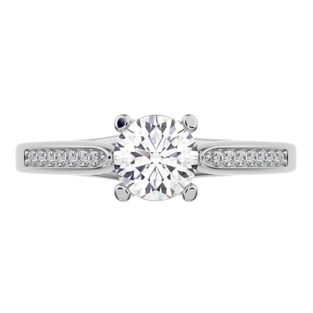 0.56 ct Round Cut Moissanite anniversary European classic solitaire with accents simple channel 14K / 18K Solid White Gold engagement ring