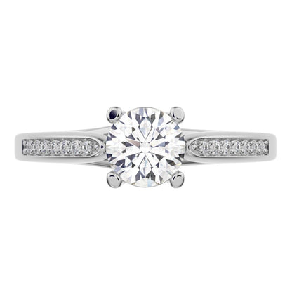 0.56 ct Round Cut Moissanite anniversary European classic solitaire with accents simple channel 14K / 18K Solid White Gold engagement ring