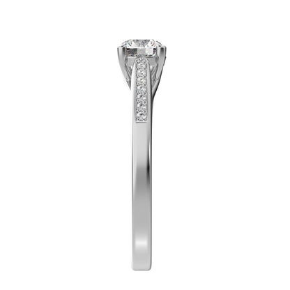 0.56 ct Round Cut Moissanite anniversary European classic solitaire with accents simple channel 14K / 18K Solid White Gold engagement ring