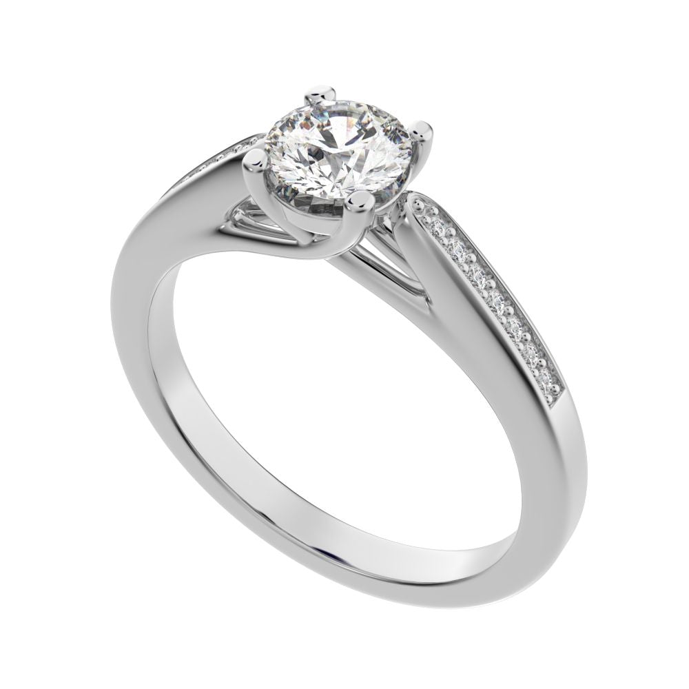 0.56 ct Round Cut Moissanite anniversary European classic solitaire with accents simple channel 14K / 18K Solid White Gold engagement ring