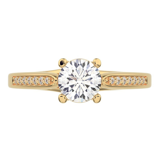 0.56 ct Round Cut Simulated Clear Diamond Minimalist solitaire with accents simple channel 14K / 18K Solid Yellow Gold engagement ring