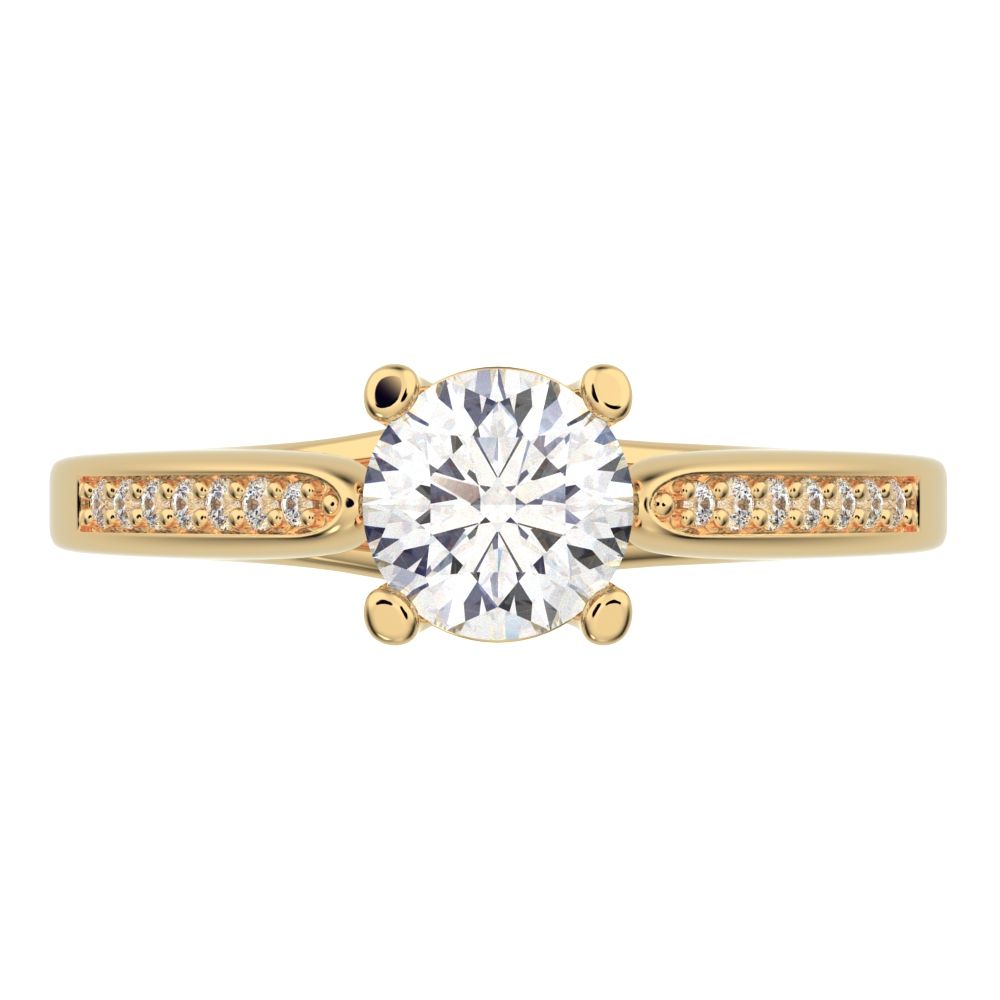 0.56 ct Round Cut Moissanite dainty Minimalist classic solitaire with accents simple channel 14K / 18K Solid Yellow Gold engagement ring