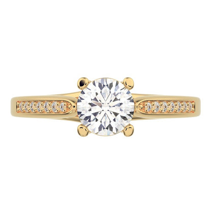 0.56 ct Round Cut Moissanite dainty Minimalist classic solitaire with accents simple channel 14K / 18K Solid Yellow Gold engagement ring