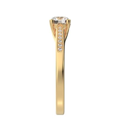 0.56 ct Round Cut Moissanite dainty Minimalist classic solitaire with accents simple channel 14K / 18K Solid Yellow Gold engagement ring