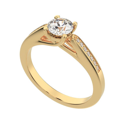 0.56 ct Round Cut Moissanite dainty Minimalist classic solitaire with accents simple channel 14K / 18K Solid Yellow Gold engagement ring